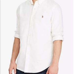 Men's White Ralph Lauren Classic Fit Long Sleeve Solid Oxford Shirt. Size M